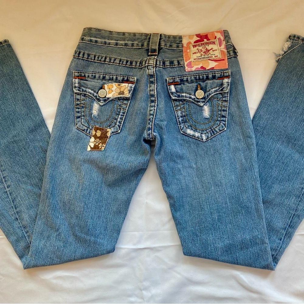 True Religion Vintage Woodstock Joey  Camo Patchwork Flare Jeans Size 26 - Picture 8 of 9